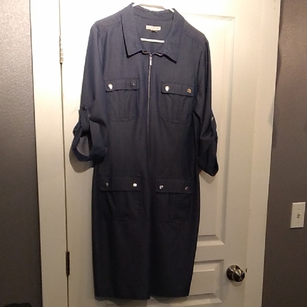 Dark Blue Zip-Up Dress